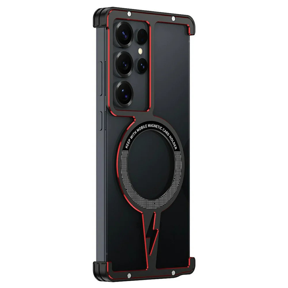 For Samsung Galaxy S25 Ultra Magnetic Bumper Case Aluminium Alloy Metal Frameless Phone Cover - Black  /  Red - 1