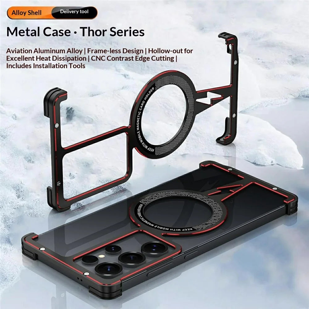 For Samsung Galaxy S25 Ultra Magnetic Bumper Case Aluminium Alloy Metal Frameless Phone Cover - Black  /  Red - 2
