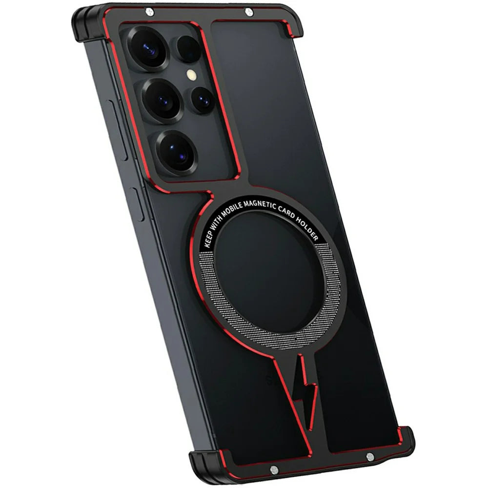 For Samsung Galaxy S25 Ultra Magnetic Bumper Case Aluminium Alloy Metal Frameless Phone Cover - Black  /  Red - 3