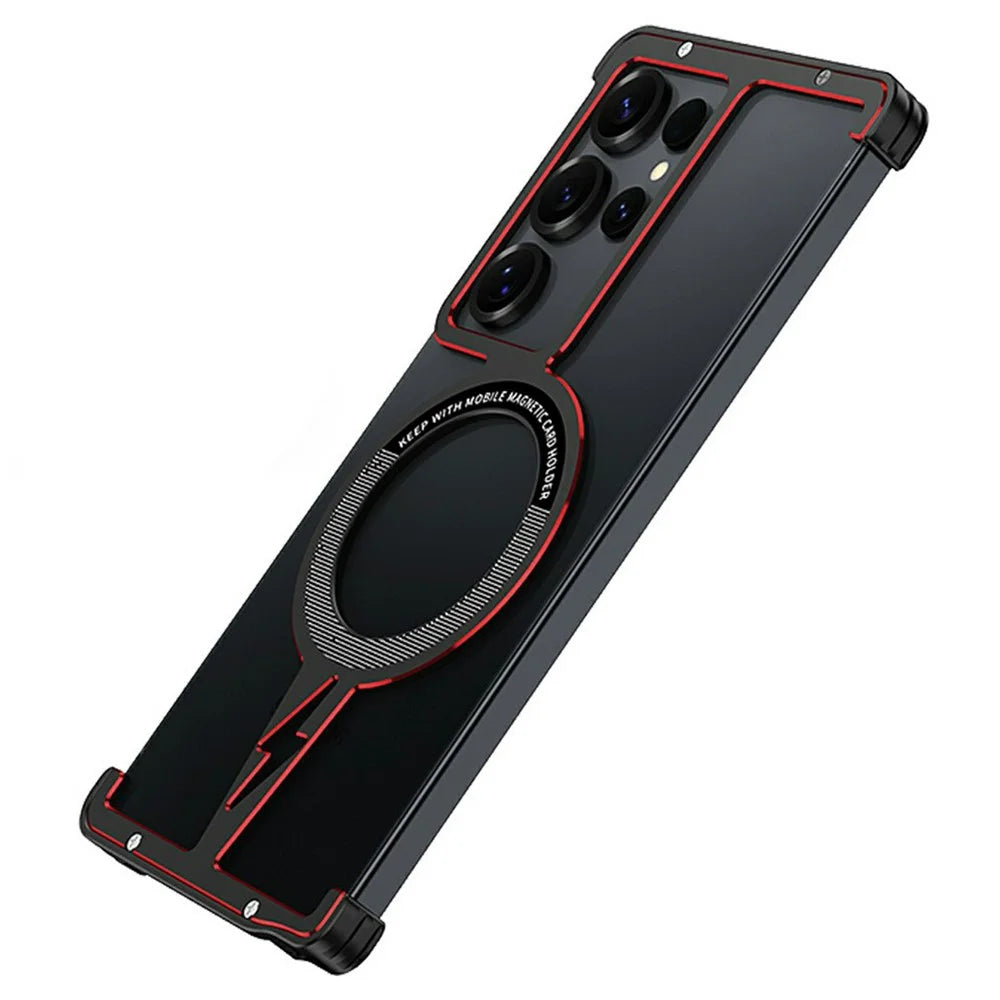 For Samsung Galaxy S25 Ultra Magnetic Bumper Case Aluminium Alloy Metal Frameless Phone Cover - Black  /  Red - 4