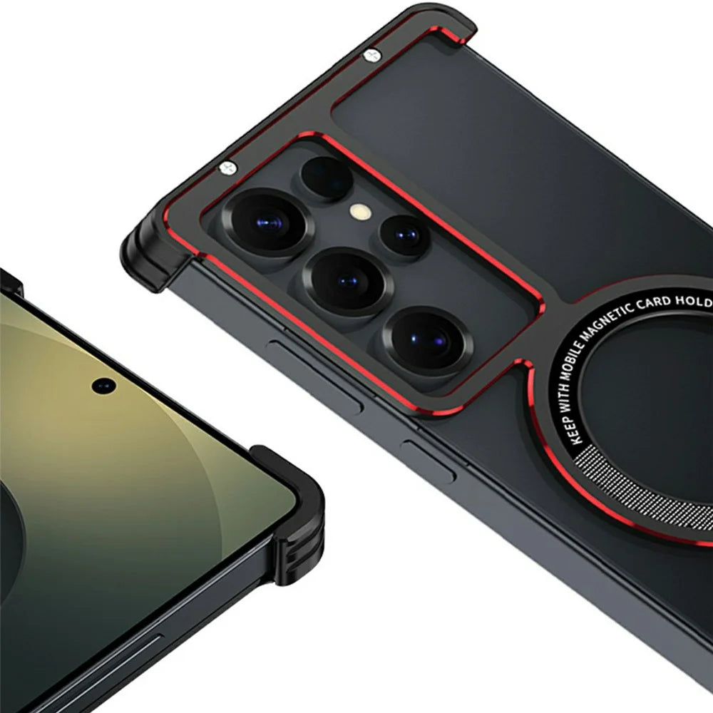 For Samsung Galaxy S25 Ultra Magnetic Bumper Case Aluminium Alloy Metal Frameless Phone Cover - Black  /  Red - 6