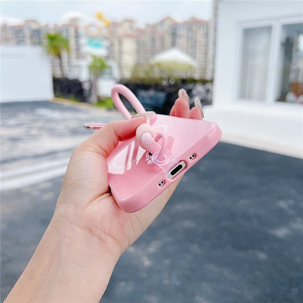For iPhone Air Magnetic Case  TPU + PC Lens Kickstand Phone Cover with Tempered Glass and Strap Compatible with MagSafe - Pink - 2