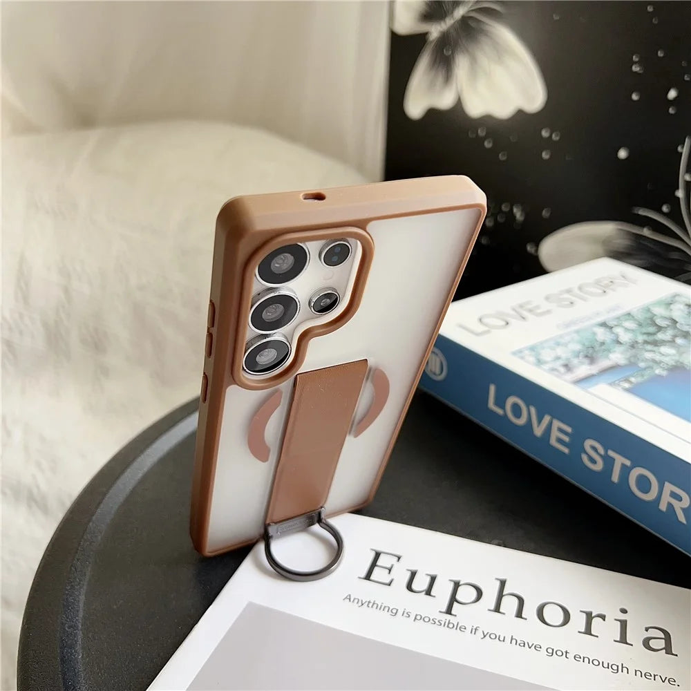 For Samsung Galaxy S25 Ultra Magnetic Case  Skin Touch TPU + PC  D Ring Kickstand Phone Cover with Tempered Glass - Green - 7