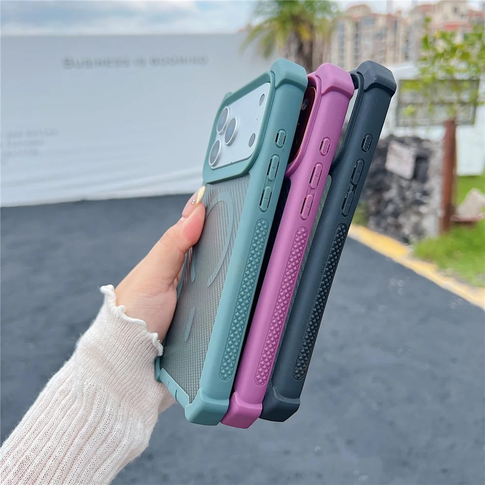 For iPhone 17 Pro Magnetic Case Carbon Fiber Texture TPU Protective Phone Cover With Tempered Glass  Compatible with MagSafe - Blackish Green - 7