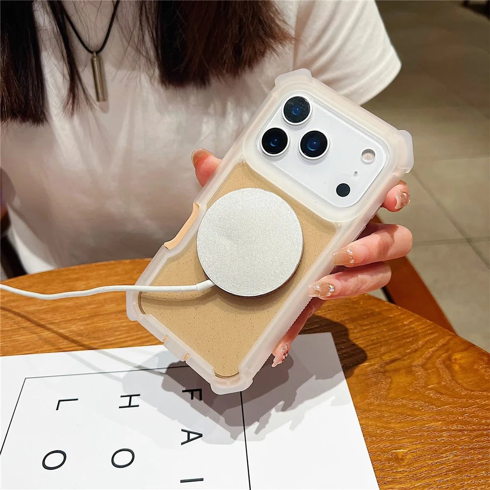 For iPhone 17 Pro Magnetic Case Glitter Powder TPU  + Acrylic Drop-proof Phone Cover with Tempered Glass Compatible with MagSafe  - Transparent Black - 3
