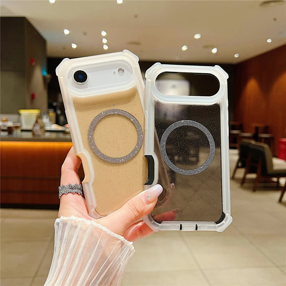 For iPhone Air Magnetic Case Glitter Powder TPU  + Acrylic Drop-proof Phone Cover with Tempered Glass Compatible with MagSafe - Transparent Gold - 2