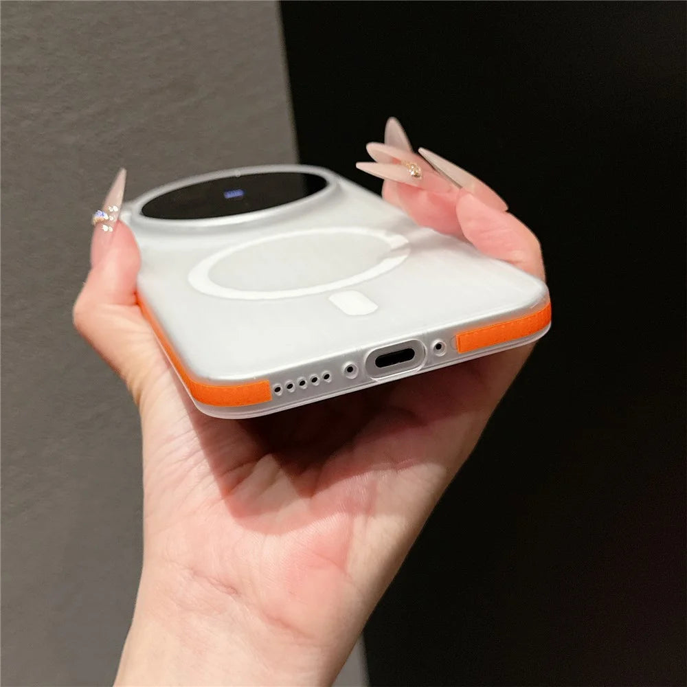 For vivo X300 Pro 5G TPU Magnetic Case Matte Corrugated Stripes Design Phone Back Cover with Tempered Glass  - Orange - 5