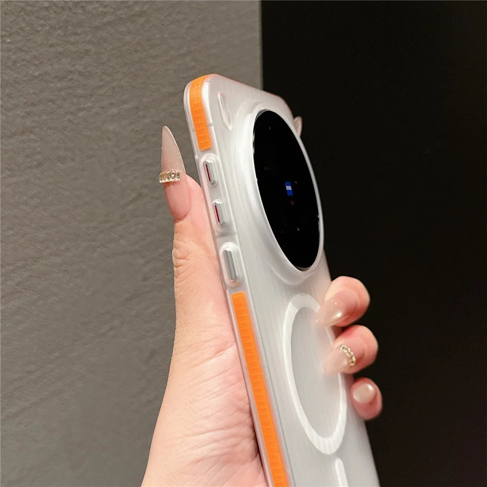 For vivo X300 Pro 5G TPU Magnetic Case Matte Corrugated Stripes Design Phone Back Cover with Tempered Glass  - Orange - 6