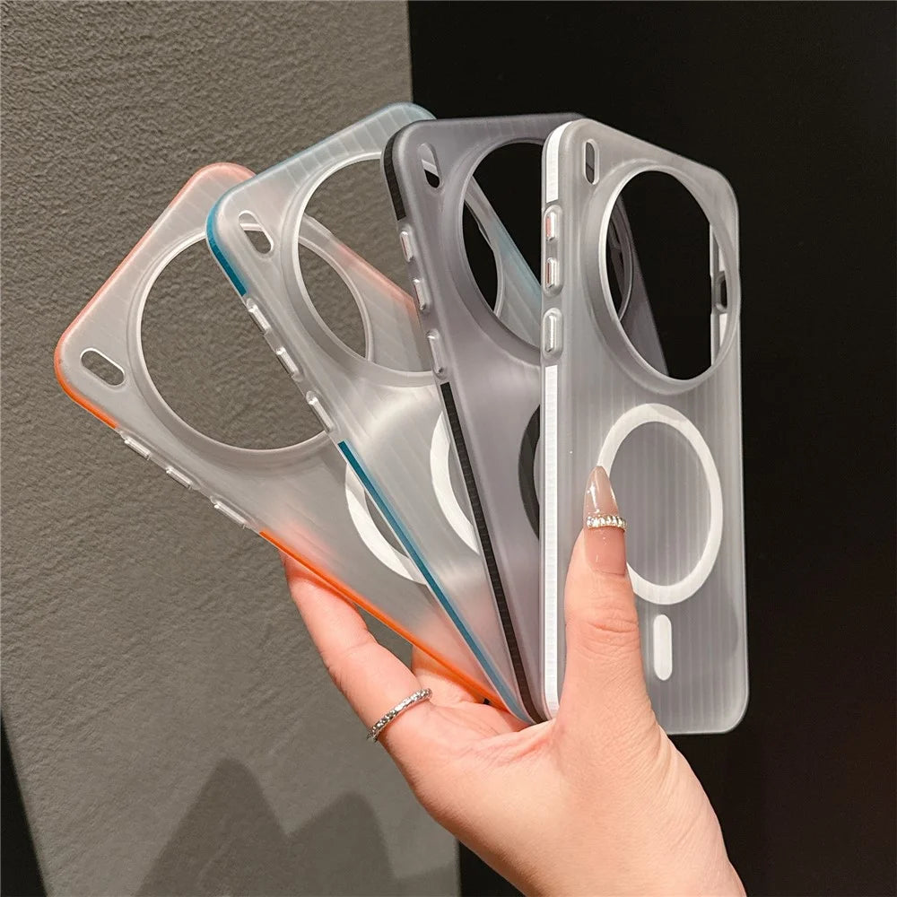 For vivo X300 5G TPU Magnetic Case Matte Corrugated Stripes Design Phone Back Cover with Tempered Glass - Orange - 7