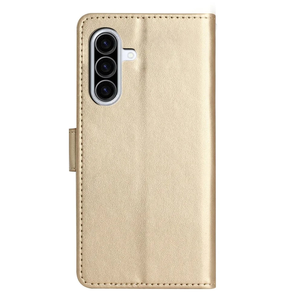 For Samsung Galaxy A37 5G Leather Wallet Case Butterfly Flower Imprinted Phone Cover with Strap - Gold - 7