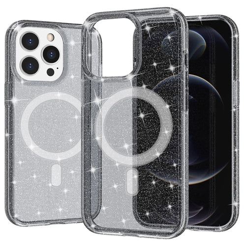 AMORUS For iPhone 12 Pro Max Magnetic Case Compatible with MagSafe Glitter Powder PC + TPU Phone Cover - Black - 1