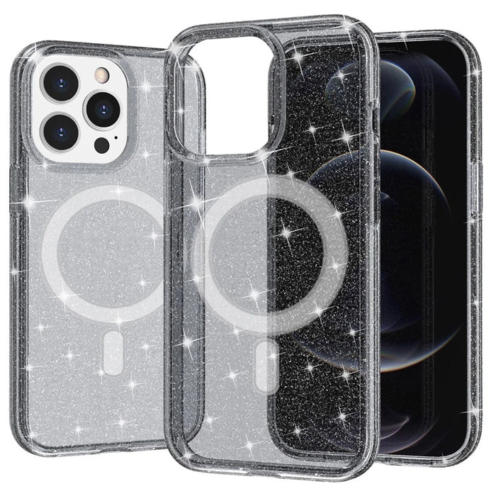 AMORUS For iPhone 13 Pro Max Magnetic Case Compatible with MagSafe Glitter Powder PC + TPU Phone Cover - Black - 1