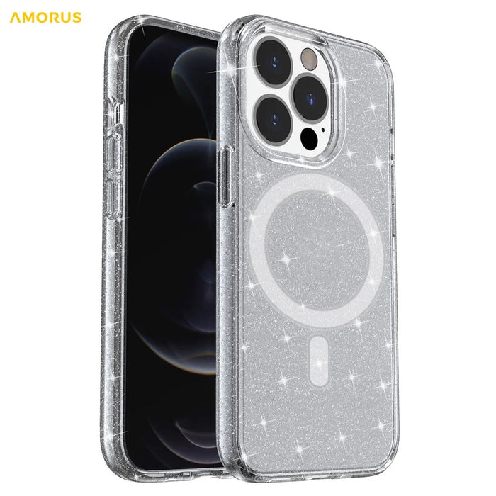 AMORUS For iPhone 13 Pro Max Magnetic Case Compatible with MagSafe Glitter Powder PC + TPU Phone Cover - Black - 2