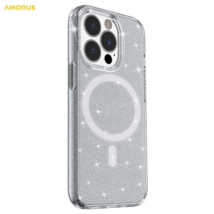 AMORUS For iPhone 13 Pro Max Magnetic Case Compatible with MagSafe Glitter Powder PC + TPU Phone Cover - Black - 3