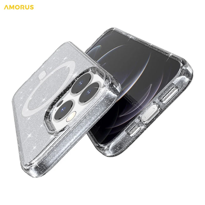 AMORUS For iPhone 13 Pro Max Magnetic Case Compatible with MagSafe Glitter Powder PC + TPU Phone Cover - Black - 5