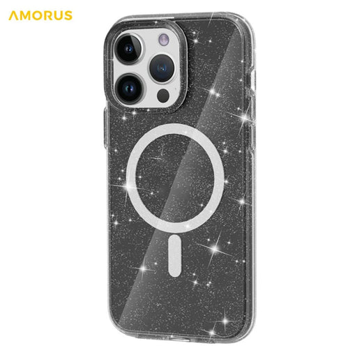AMORUS For iPhone 13 Pro Magnetic Case Compatible with MagSafe Glitter Powder PC + TPU Phone Cover - Black - 2