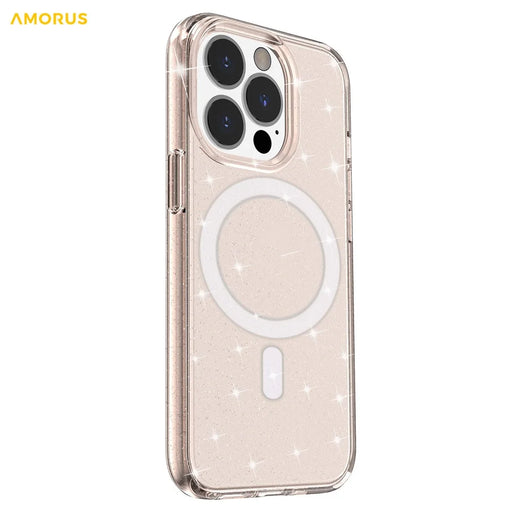AMORUS For iPhone 14 Pro Max Magnetic Case Compatible with MagSafe Glitter Powder PC + TPU Phone Cover - Gold - 2