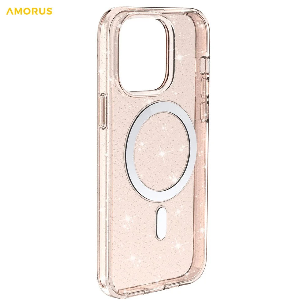 AMORUS For iPhone 14 Pro Max Magnetic Case Compatible with MagSafe Glitter Powder PC + TPU Phone Cover - Gold - 3