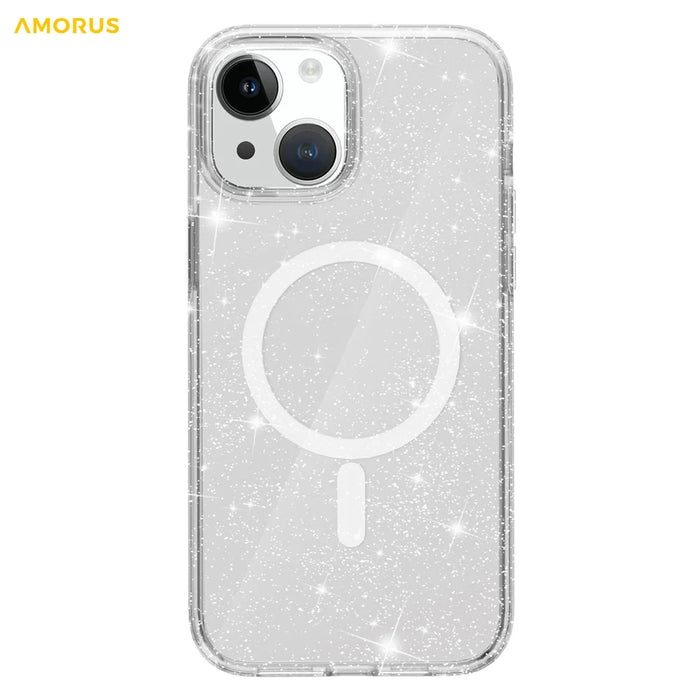 AMORUS For iPhone 15 Magnetic Case Compatible with MagSafe Glitter Powder PC + TPU Phone Cover - White - 2