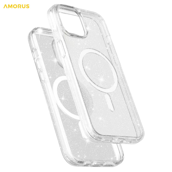 AMORUS For iPhone 15 Magnetic Case Compatible with MagSafe Glitter Powder PC + TPU Phone Cover - White - 4
