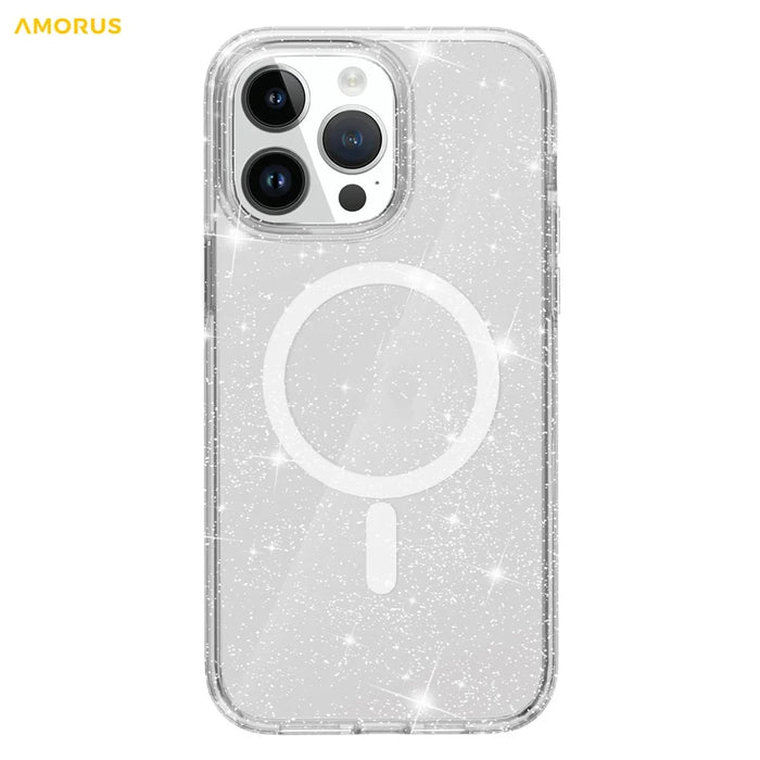 AMORUS For iPhone 15 Pro Max Magnetic Case Compatible with MagSafe Glitter Powder PC + TPU Phone Cover - White - 2