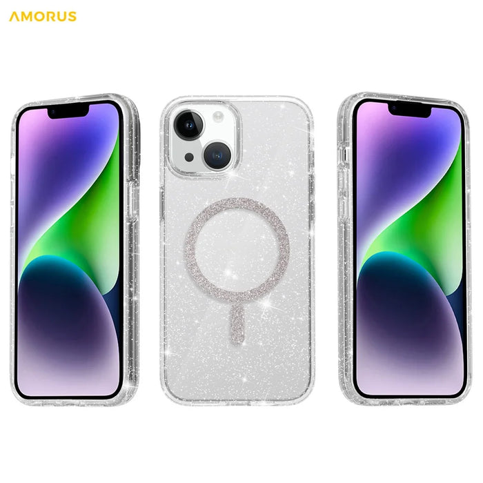 AMORUS Phone Magnetic Case For iPhone 15 Plus  /  14 Plus Compatible with MagSafe Glitter Powder PC + TPU Phone Cover - 3