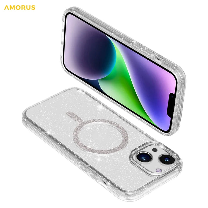 AMORUS Phone Magnetic Case For iPhone 15 Plus  /  14 Plus Compatible with MagSafe Glitter Powder PC + TPU Phone Cover - 4