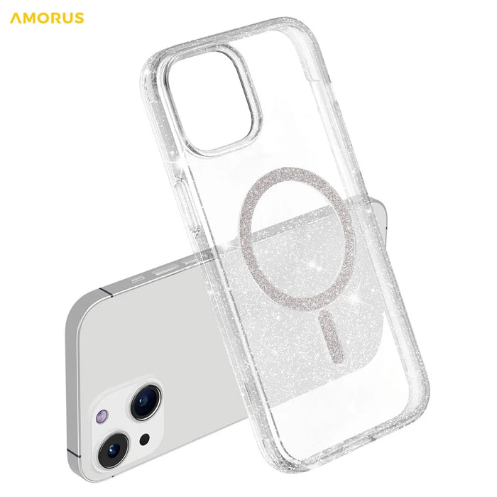 AMORUS Phone Magnetic Case For iPhone 15 Plus  /  14 Plus Compatible with MagSafe Glitter Powder PC + TPU Phone Cover - 5