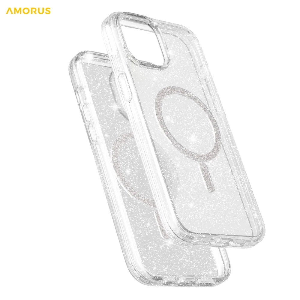 AMORUS Phone Magnetic Case For iPhone 15 Plus  /  14 Plus Compatible with MagSafe Glitter Powder PC + TPU Phone Cover - 6