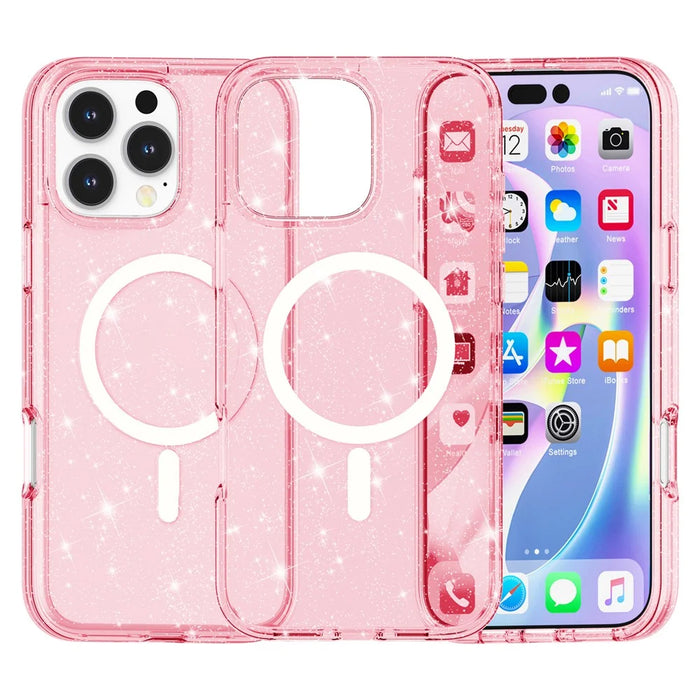 AMORUS For iPhone 16 Pro Max Magnetic Case Compatible with MagSafe Glitter Powder PC + TPU Phone Cover - Pink - 1