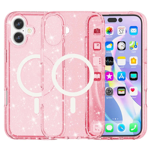 AMORUS For iPhone 16 Magnetic Case Compatible with MagSafe Glitter Powder PC + TPU Phone Cover - Pink - 1