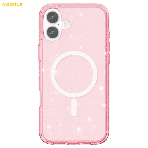 AMORUS For iPhone 16 Magnetic Case Compatible with MagSafe Glitter Powder PC + TPU Phone Cover - Pink - 2