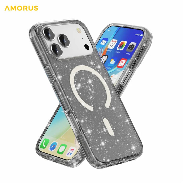 AMORUS For iPhone 17 Pro Magnetic Case Compatible with MagSafe Glitter Powder PC + TPU Phone Cover - Black - 2