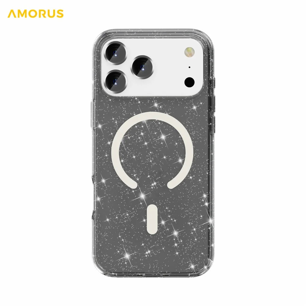 AMORUS For iPhone 17 Pro Magnetic Case Compatible with MagSafe Glitter Powder PC + TPU Phone Cover - Black - 6