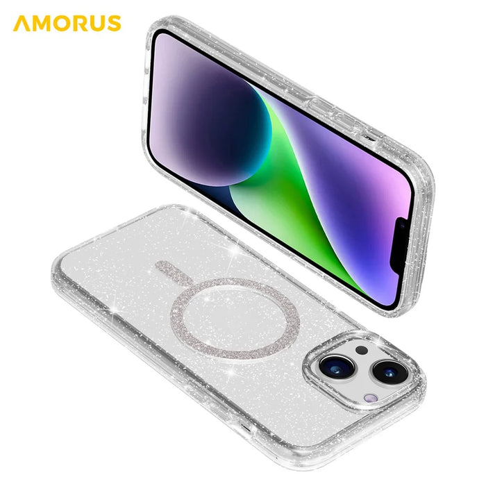 AMORUS Magnetic Case For iPhone 13  /  14 Compatible with MagSafe Glitter Powder PC + TPU Phone Cover - 3