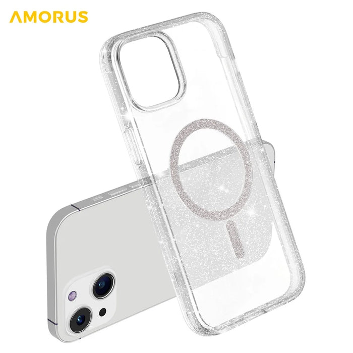 AMORUS Magnetic Case For iPhone 13  /  14 Compatible with MagSafe Glitter Powder PC + TPU Phone Cover - 4