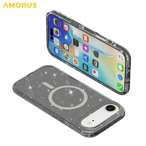 AMORUS For iPhone Air Magnetic Case Compatible with MagSafe Glitter Powder PC + TPU Phone Cover - Black - 2