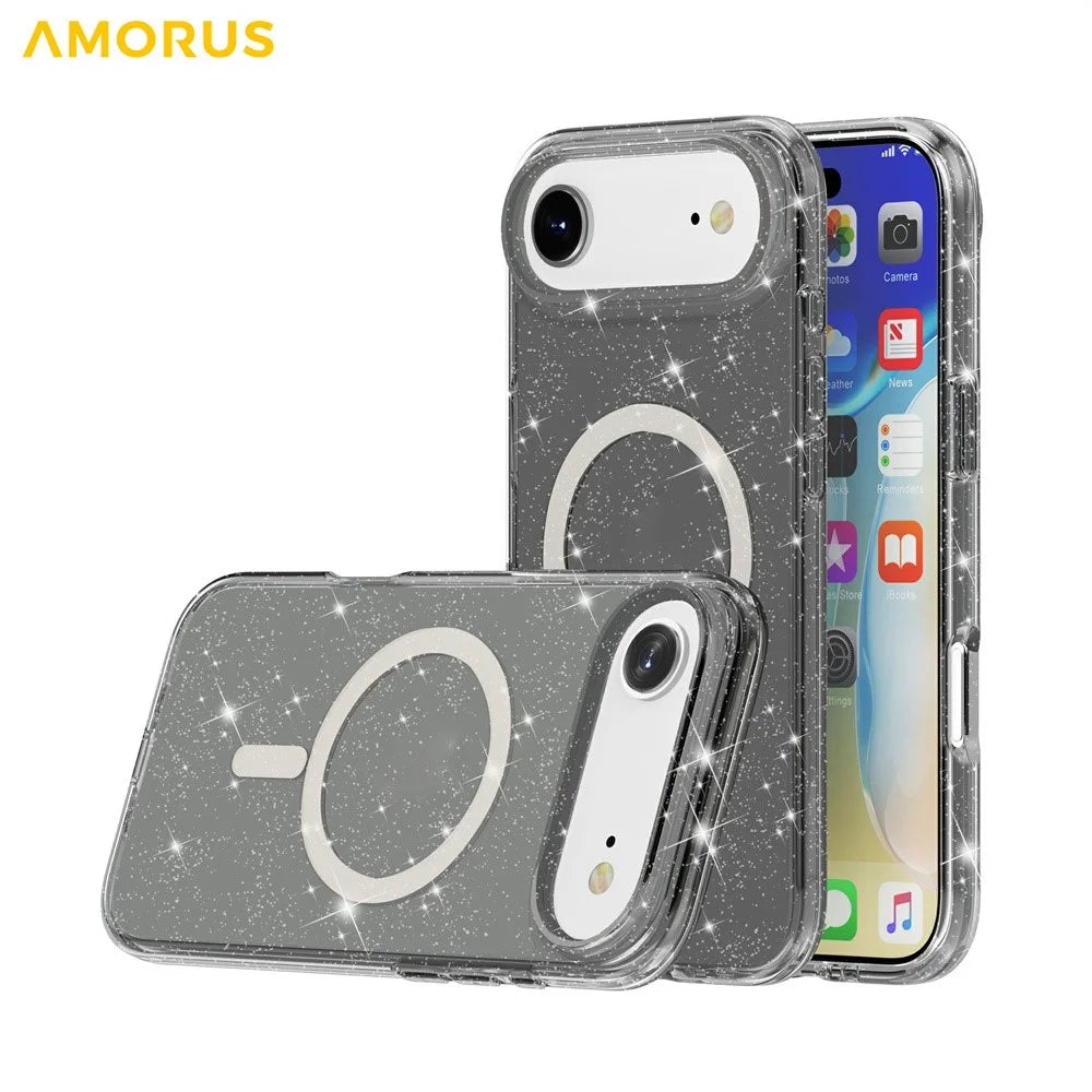 AMORUS For iPhone Air Magnetic Case Compatible with MagSafe Glitter Powder PC + TPU Phone Cover - Black - 3