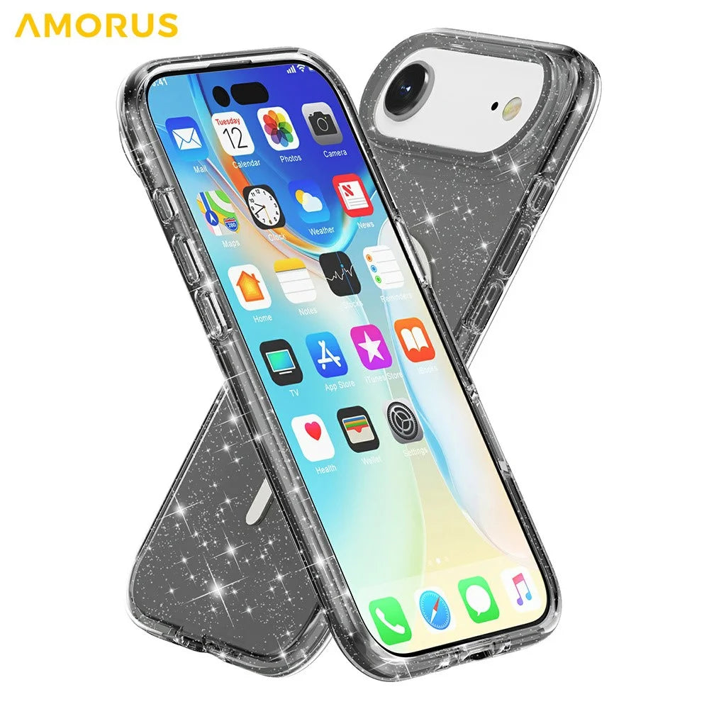 AMORUS For iPhone Air Magnetic Case Compatible with MagSafe Glitter Powder PC + TPU Phone Cover - Black - 4
