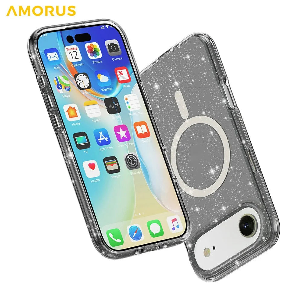 AMORUS For iPhone Air Magnetic Case Compatible with MagSafe Glitter Powder PC + TPU Phone Cover - Black - 6