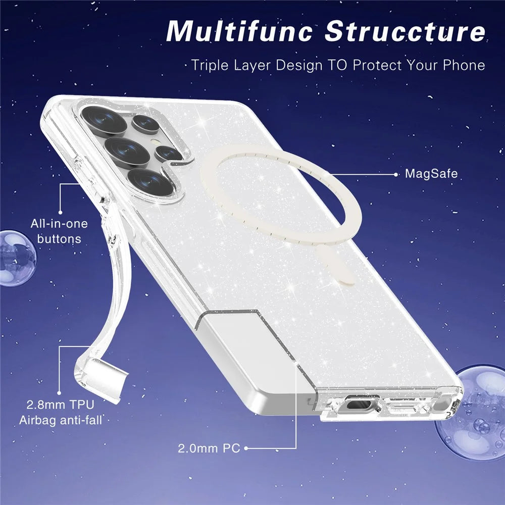 AMORUS For Samsung Galaxy S25 Ultra Magnetic Case Glitter Powder PC + TPU Phone Cover - 3