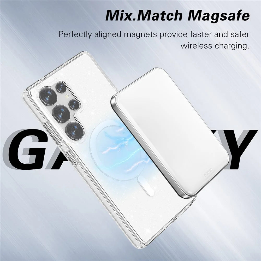 AMORUS For Samsung Galaxy S25 Ultra Magnetic Case Glitter Powder PC + TPU Phone Cover - 6