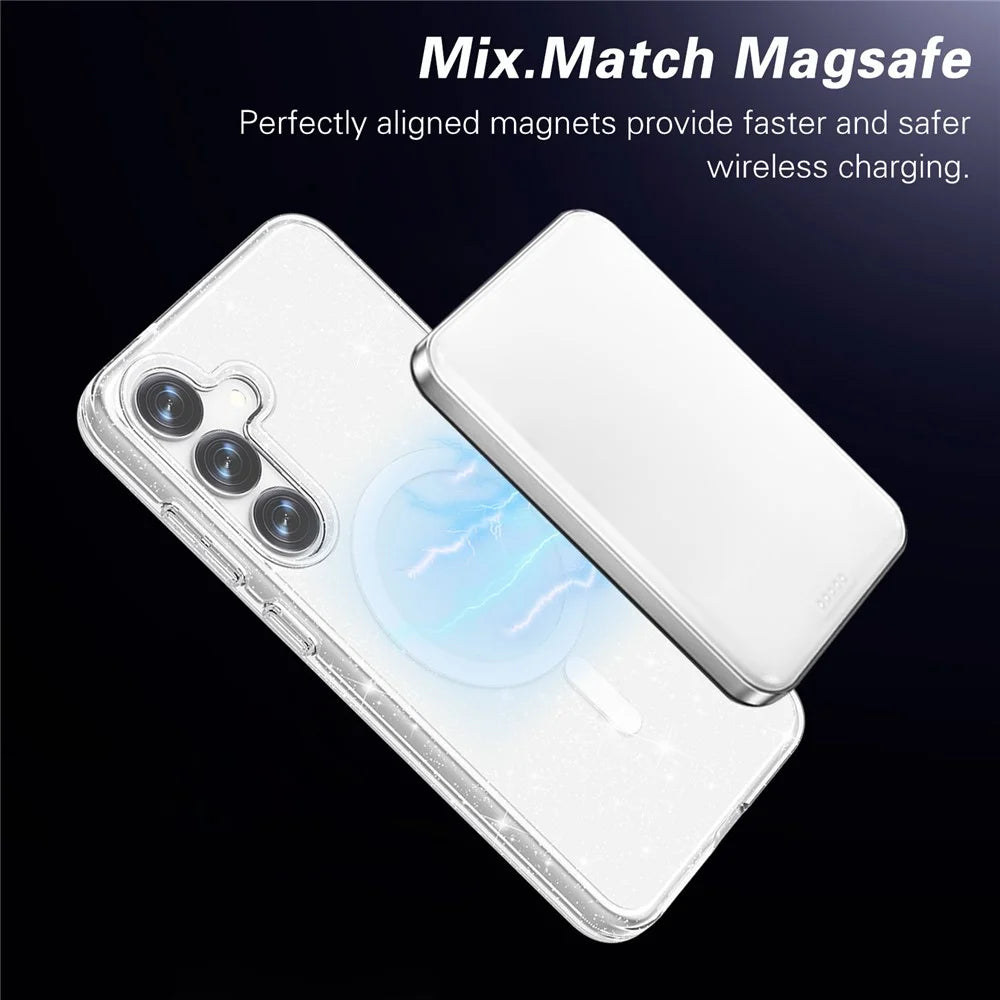 AMORUS For Samsung Galaxy S25 Magnetic Case Glitter Powder PC + TPU Phone Cover - 6