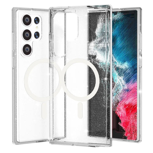 AMORUS For Samsung Galaxy S24 Ultra Magnetic Case Glitter Powder PC + TPU Phone Cover - White - 1