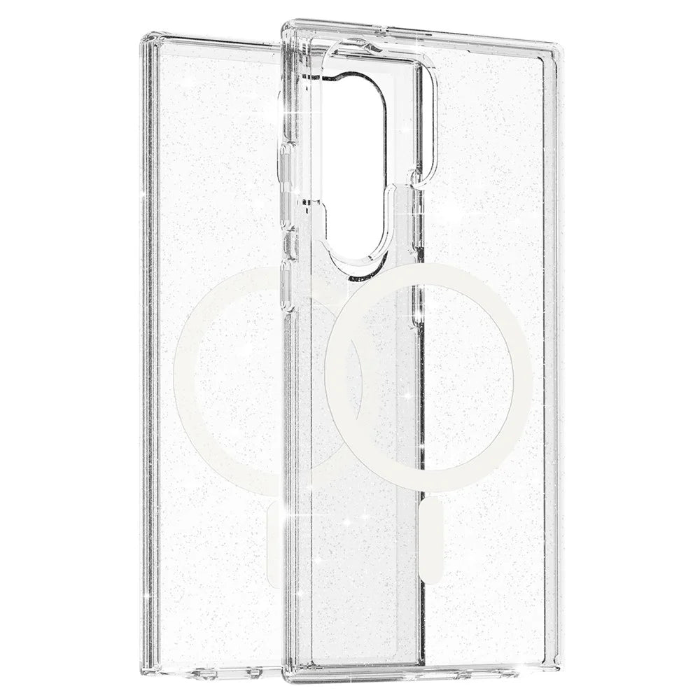 AMORUS For Samsung Galaxy S24 Ultra Magnetic Case Glitter Powder PC + TPU Phone Cover - White - 3