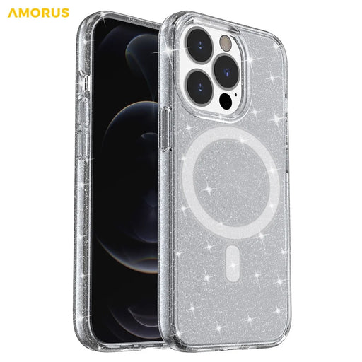 AMORUS Magnetic Case For iPhone 12 Pro  /  12 Compatible with MagSafe Glitter Powder PC + TPU Phone Cover - Black - 2