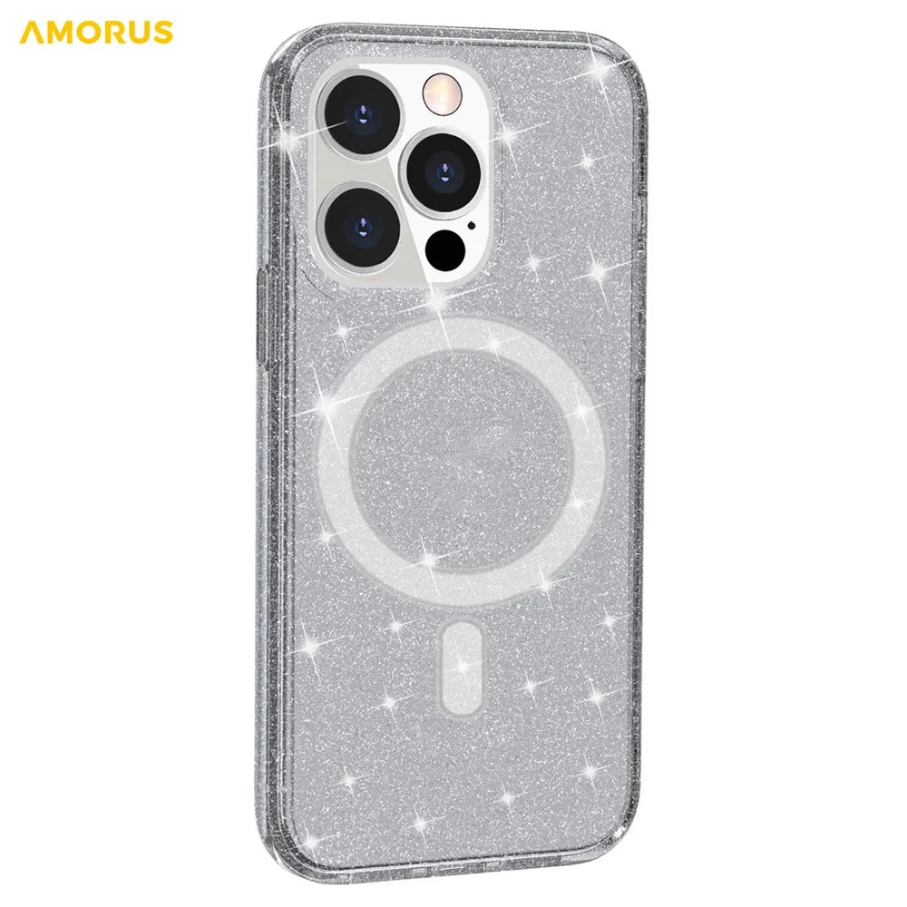 AMORUS Magnetic Case For iPhone 12 Pro  /  12 Compatible with MagSafe Glitter Powder PC + TPU Phone Cover - Black - 4