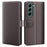 AMORUS For Samsung Galaxy S23+ Stand Cases Calf Texture Genuine Split Leather Wallet Phone Cover - Brown - 1