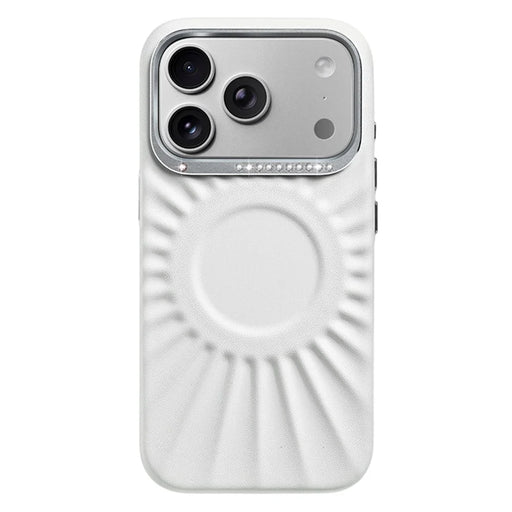 JAUCASE For iPhone 17 Pro Max Case Compatible with MagSafe Rhinestone Decor Metal Lens Frame PU + TPU Phone Back Cover - White - 1