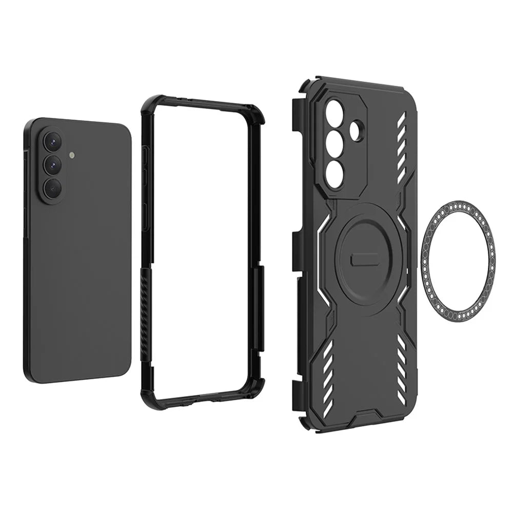 For Samsung Galaxy A37 5G Magnetic Case Butterfly Armor Hollow Heat Dissipation PC + TPU Phone Cover - Black - 5